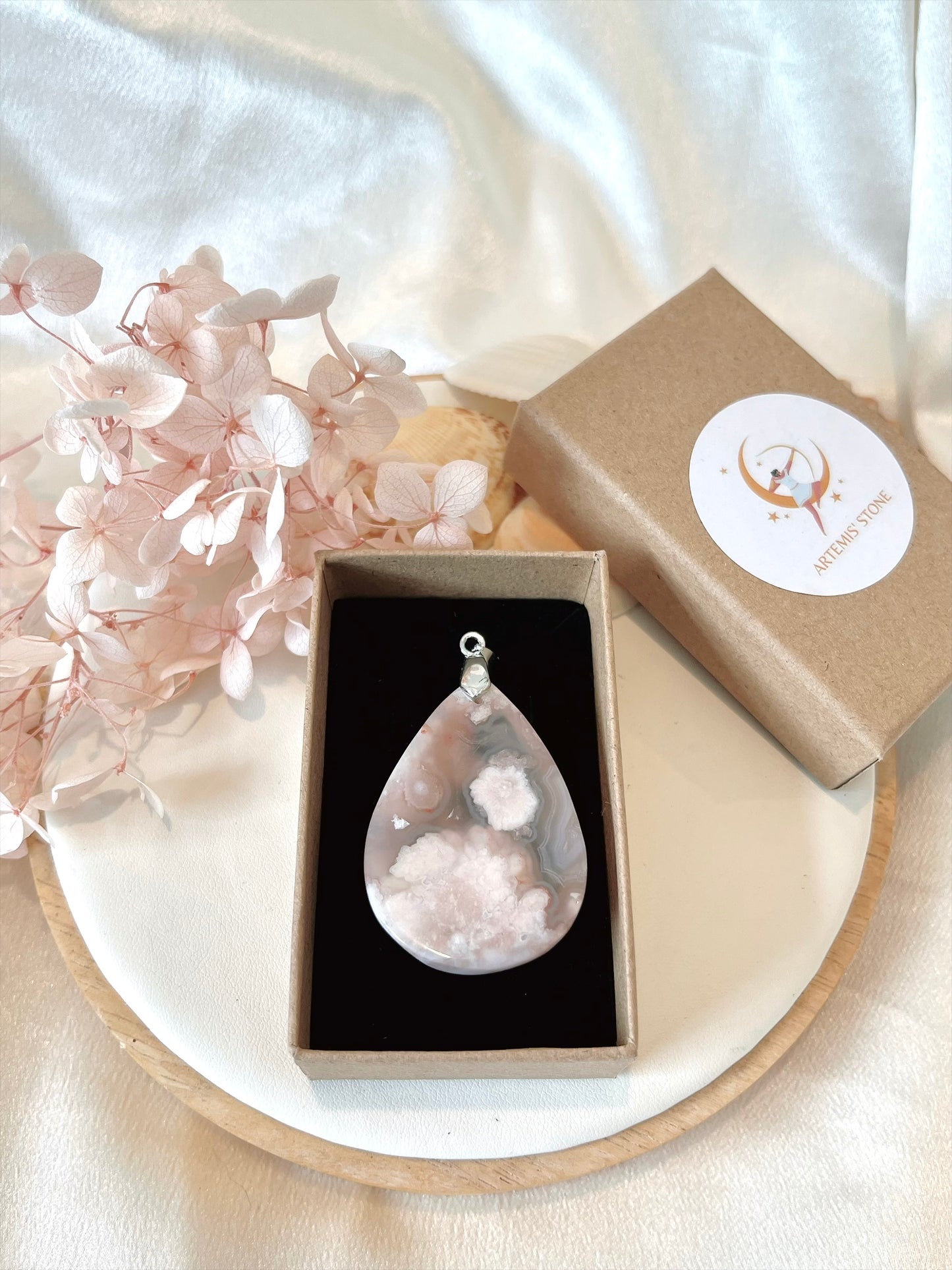 High Quality Flower Agate Teardrop Pendant 04