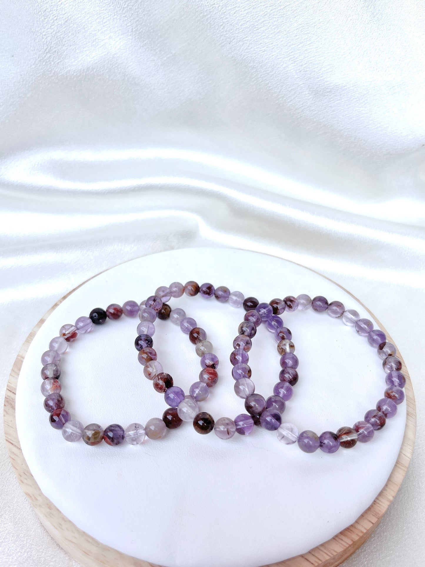 Purple Phantom Quartz Bead Bracelet- Small