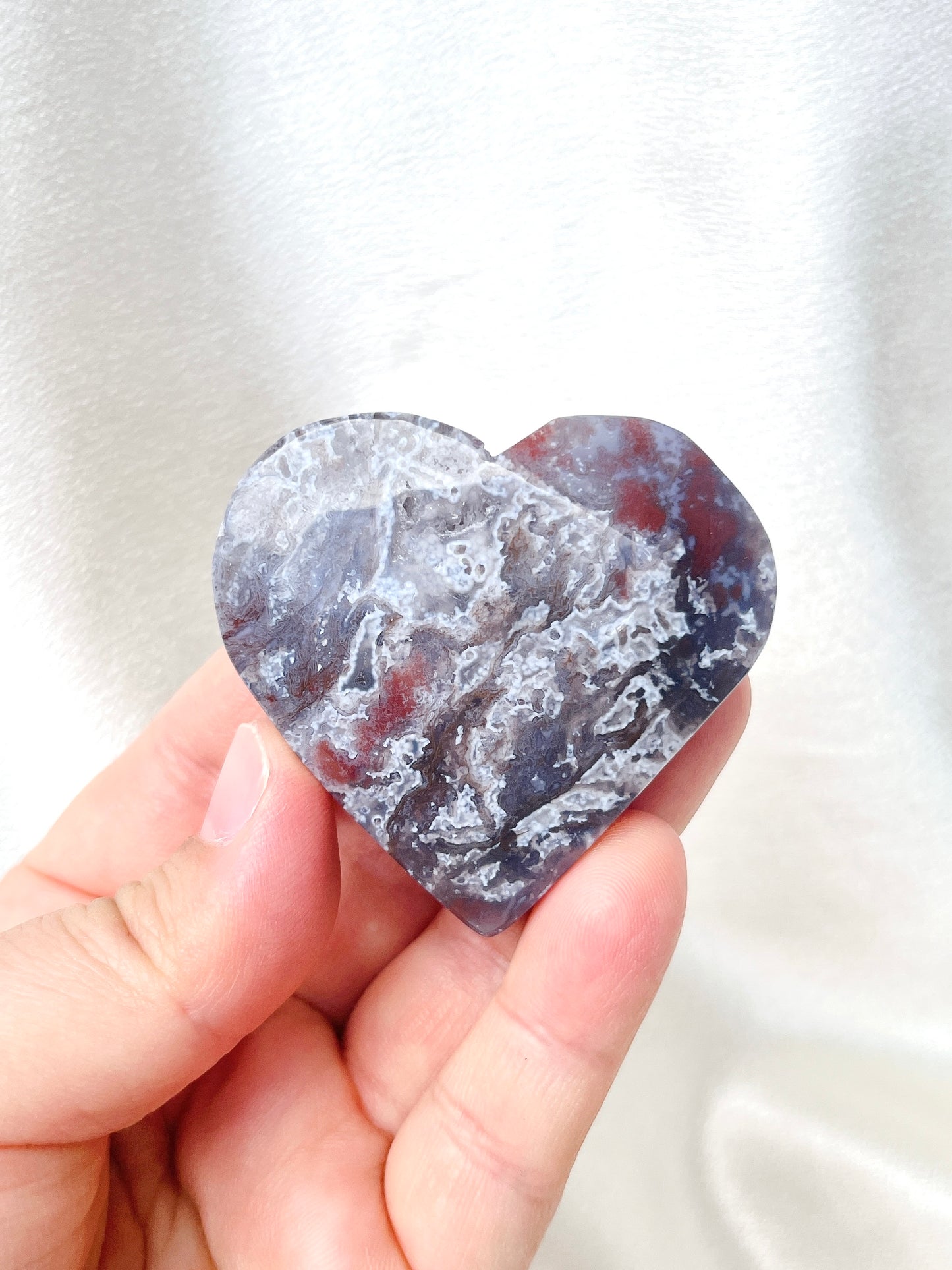 Rare Colourful Moss Agate Heart- Red/Purple