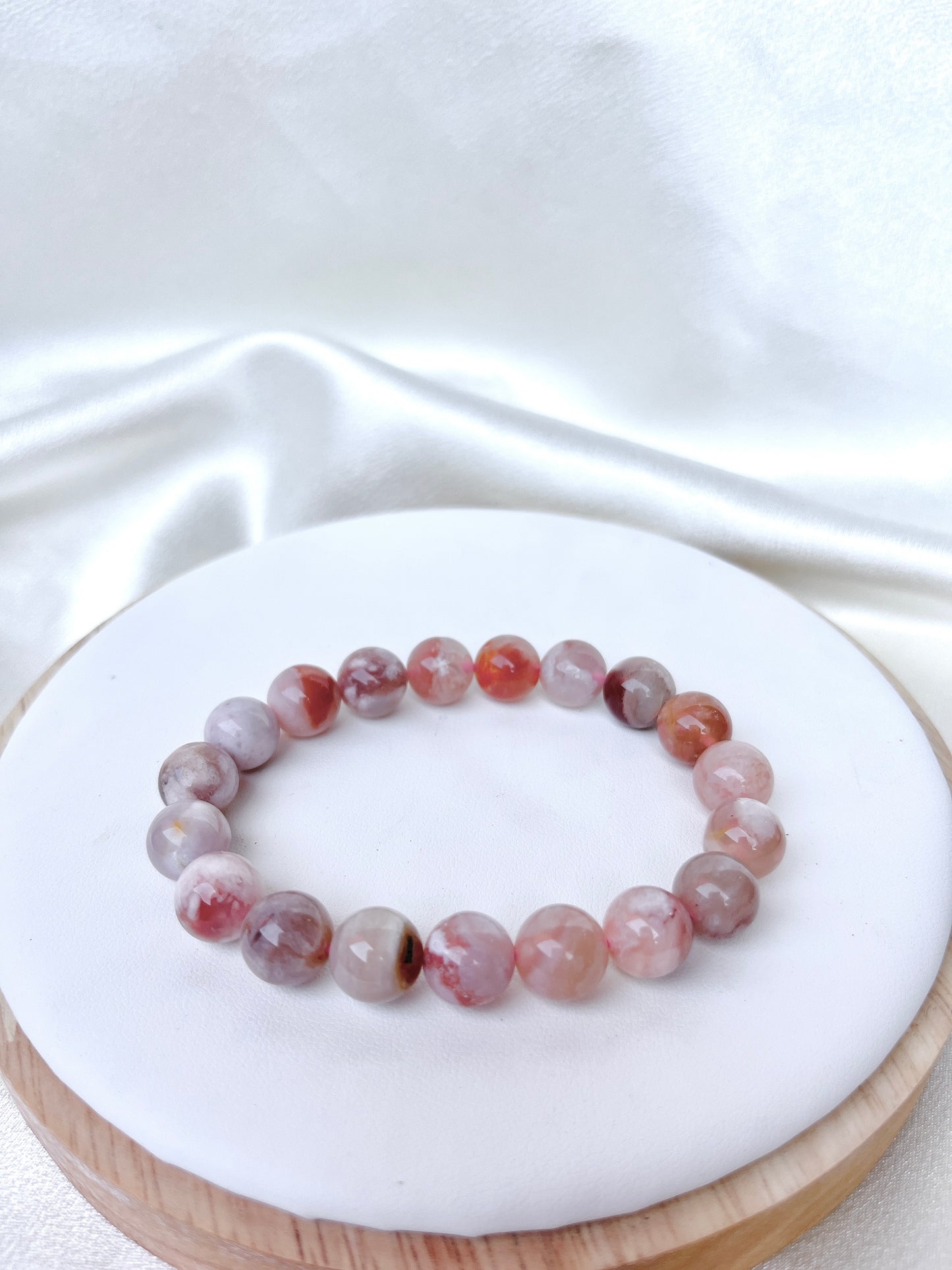 Flower Agate Bread Bracelet- Pink/Red 01