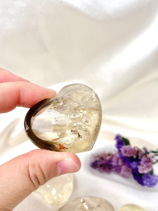 High Grade Citrine & Smoky Citrine Heart 01