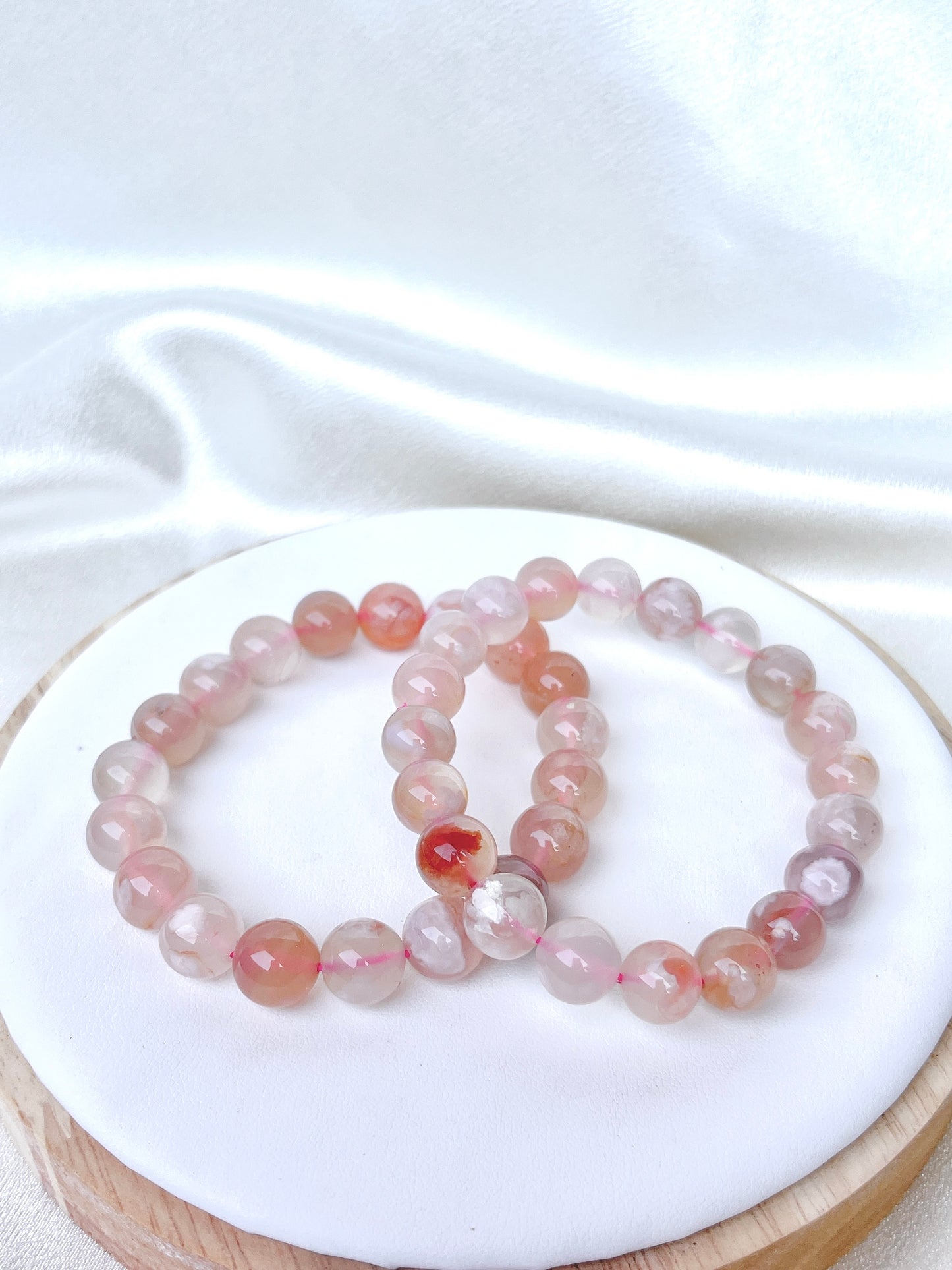 Flower Agate Bead Bracelet- Peachy