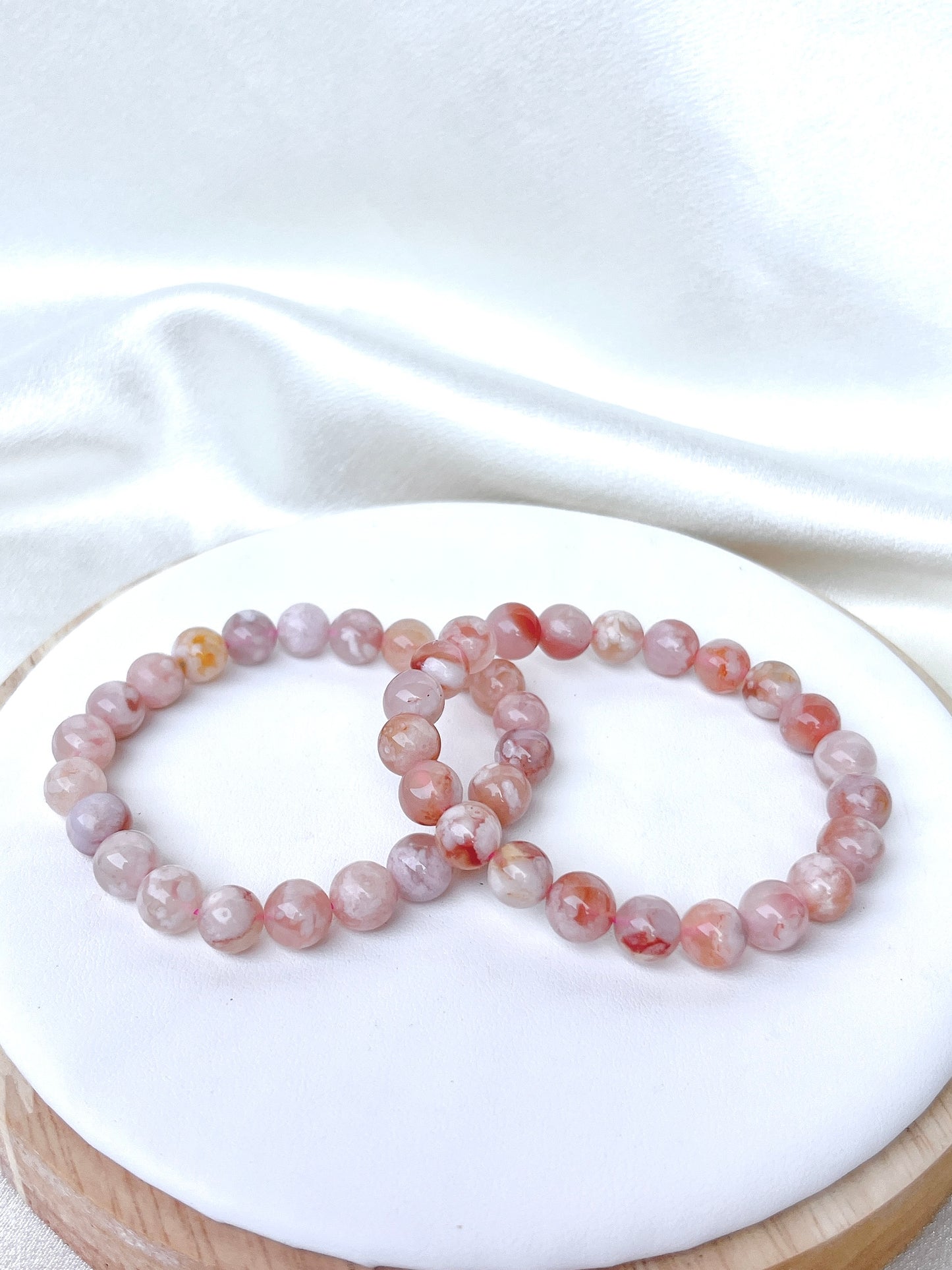 Flower Agate Bead Bracelet- Pink/ Red 02