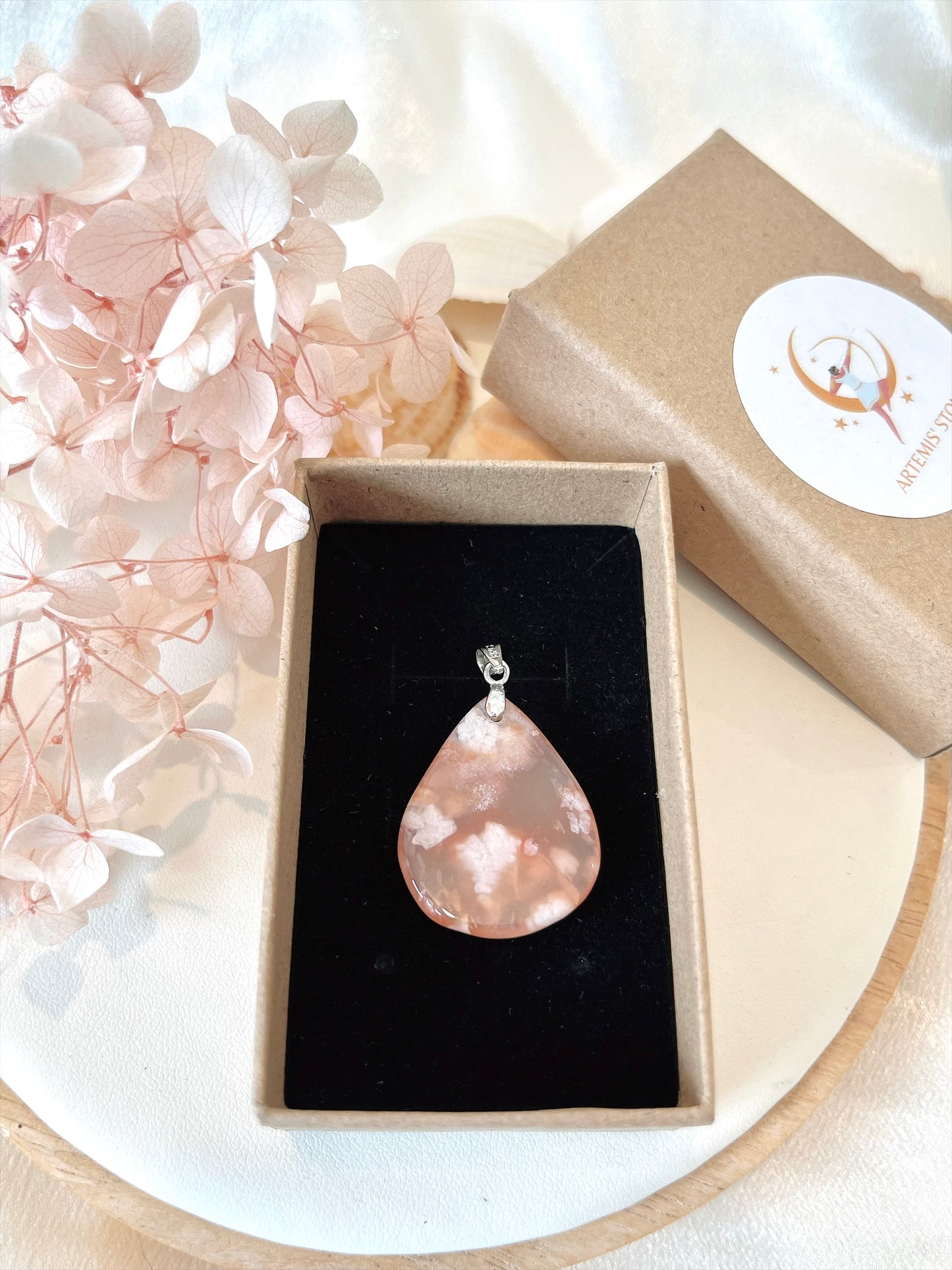 High Quality Flower Agate Teardrop Pendant 02