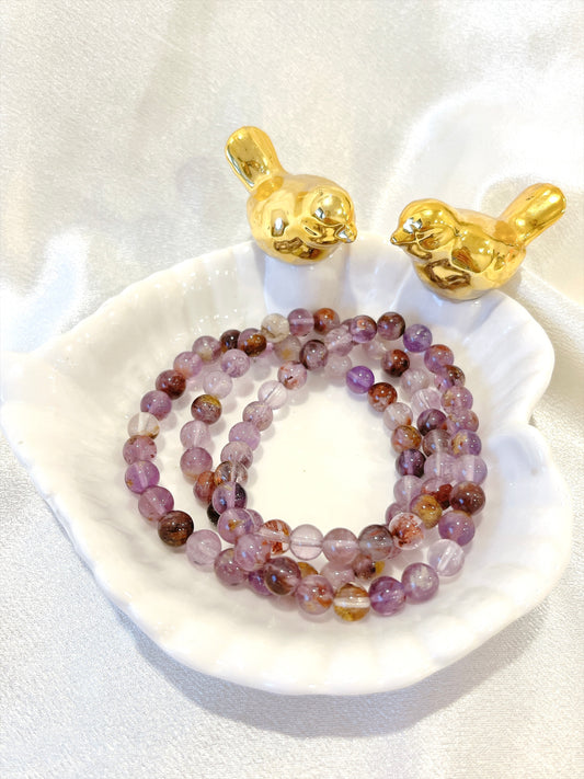 Purple Phantom Quartz Bead Bracelet- Small