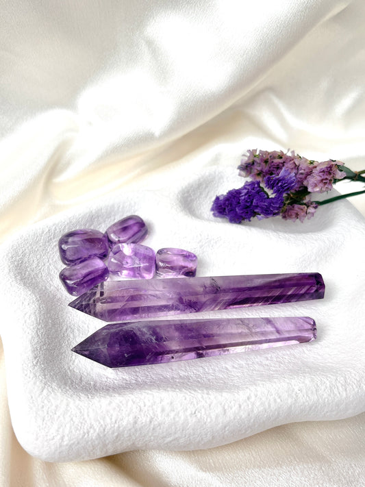 LIMITED High Grade Amethyst Wand & Tumble Stone Set