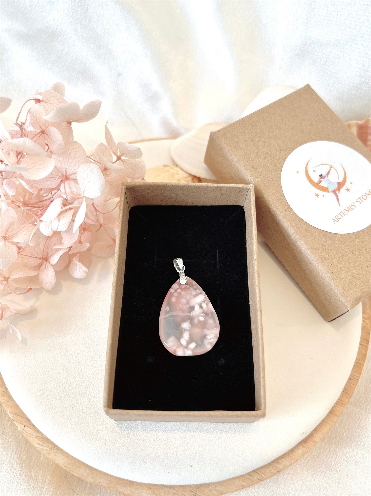 High Quality Flower Agate Teardrop Pendant 01