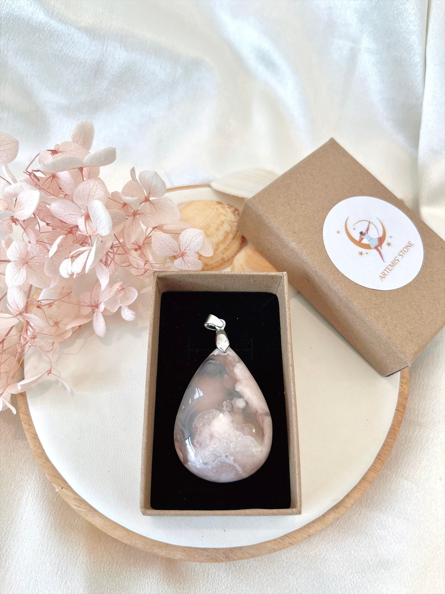 High Quality Flower Agate Teardrop Pendant 04