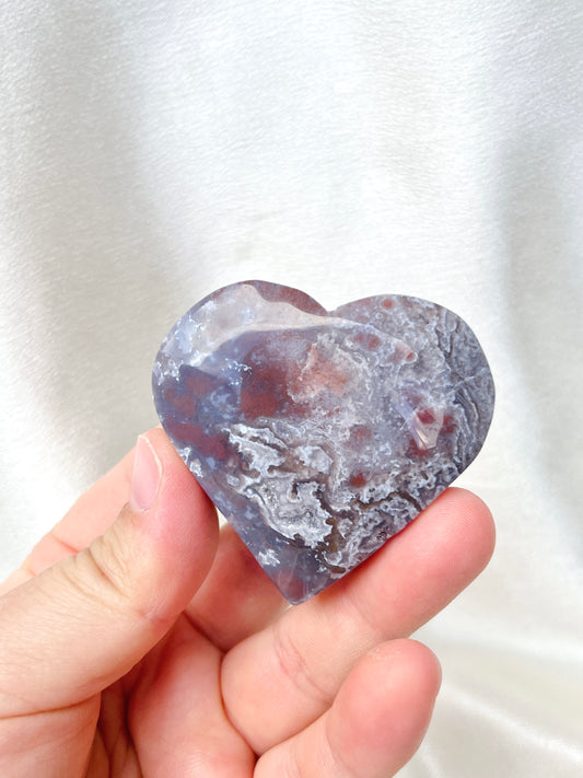 Rare Colourful Moss Agate Heart- Red/Purple
