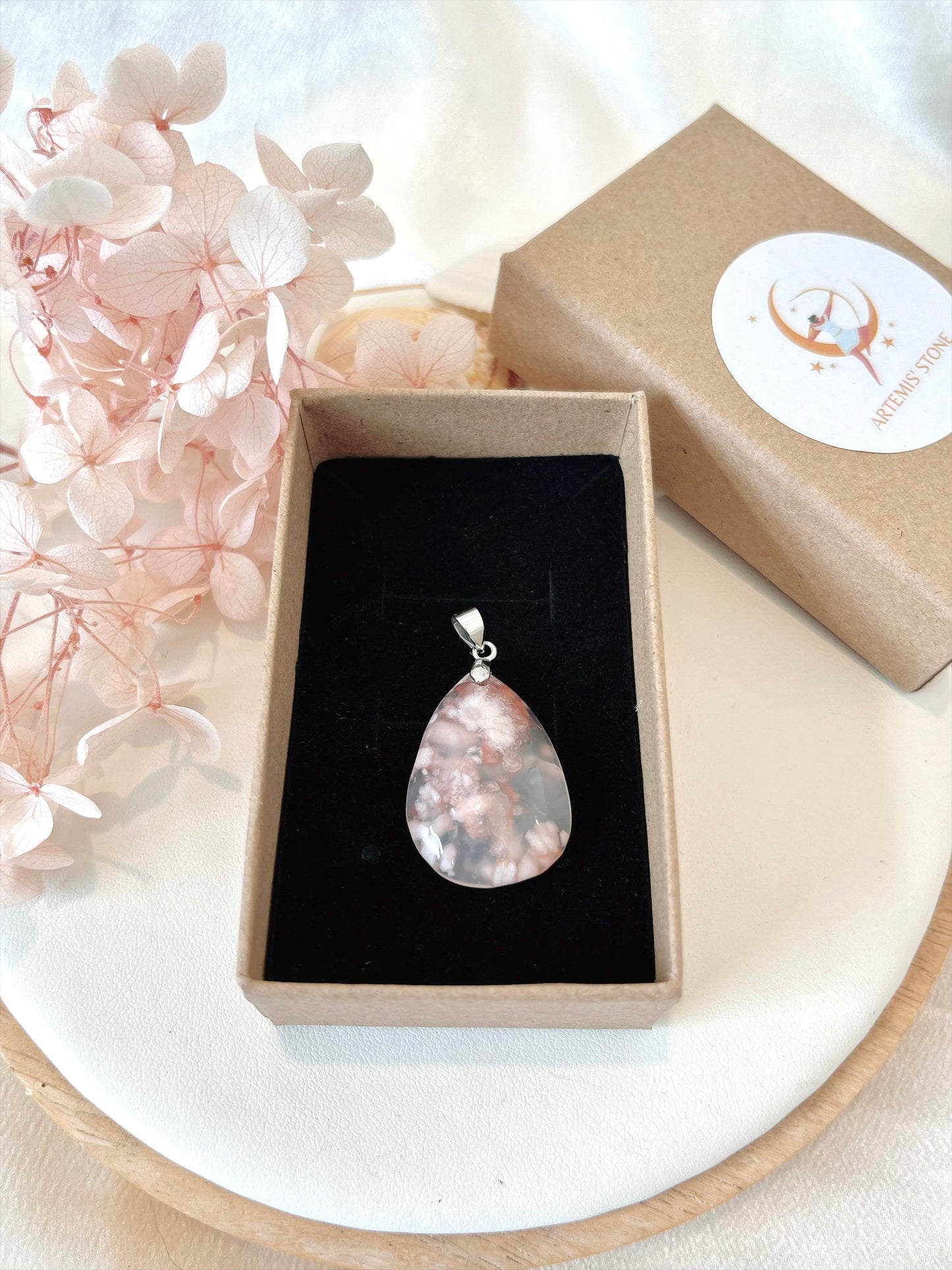High Quality Flower Agate Teardrop Pendant 01