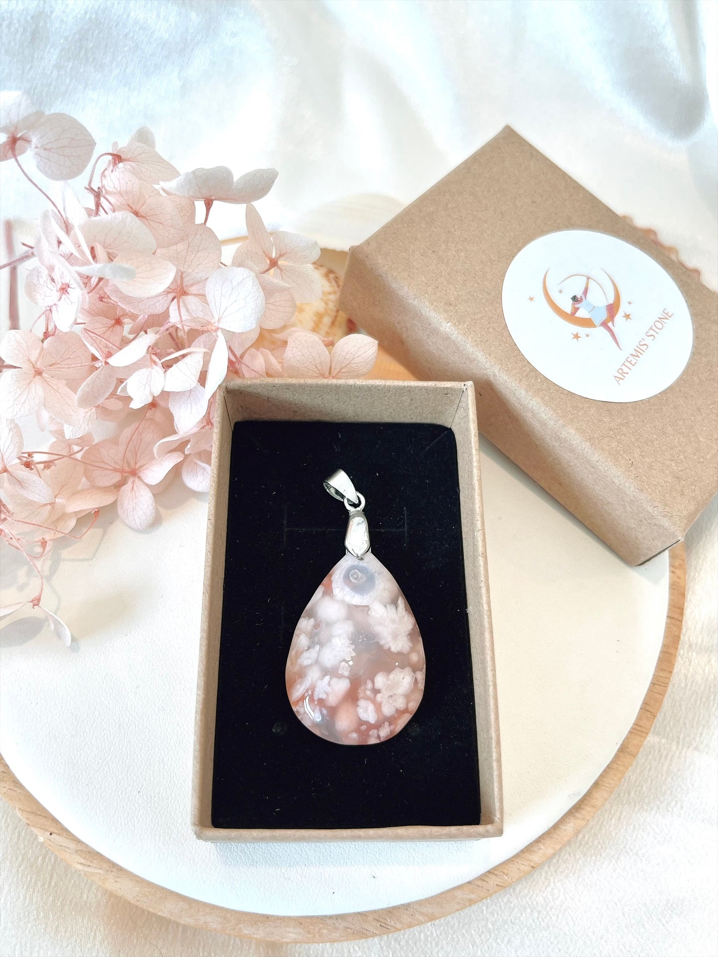 High Quality Flower Agate Teardrop Pendant 03