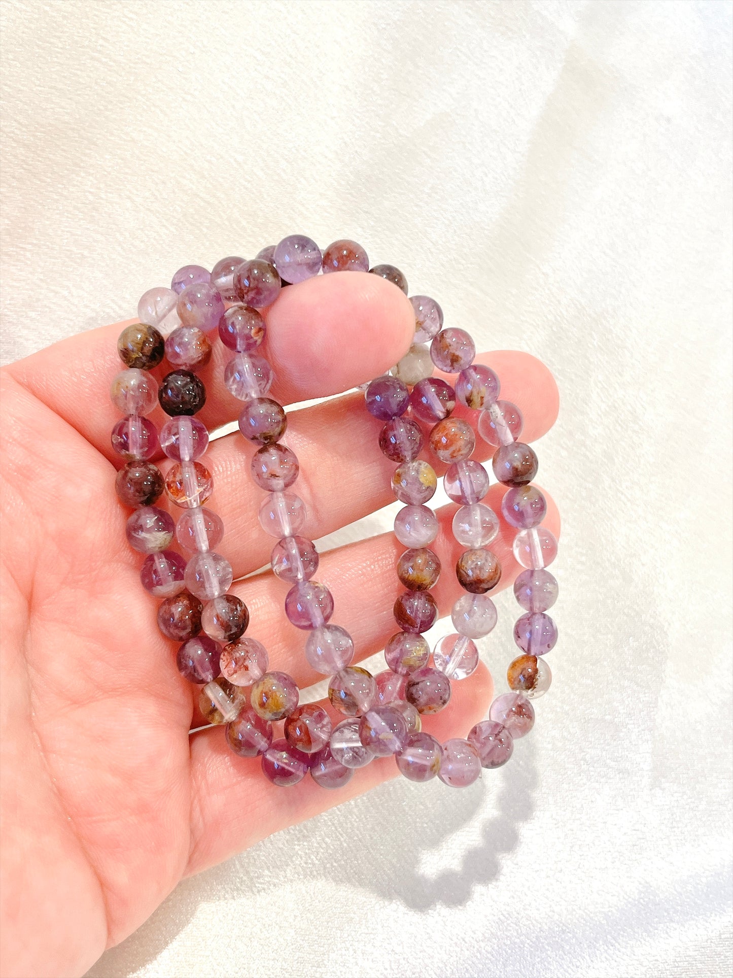 Purple Phantom Quartz Bead Bracelet- Small