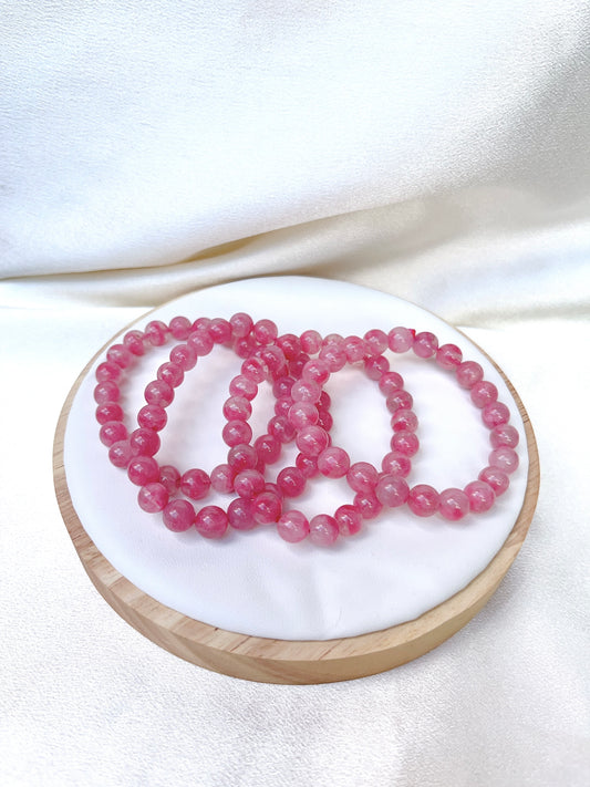 RARE & High Grade Sakura Rhodonite Bead Bracelet