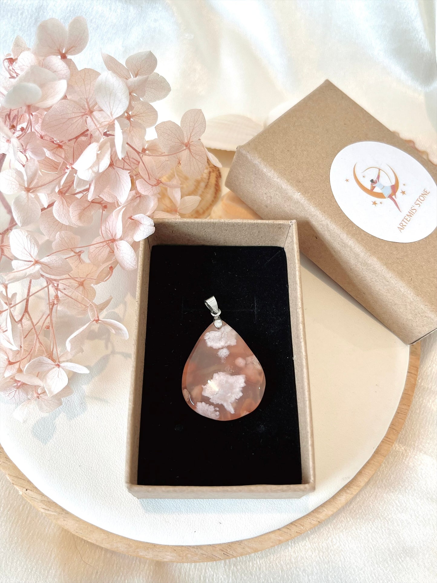 High Quality Flower Agate Teardrop Pendant 02