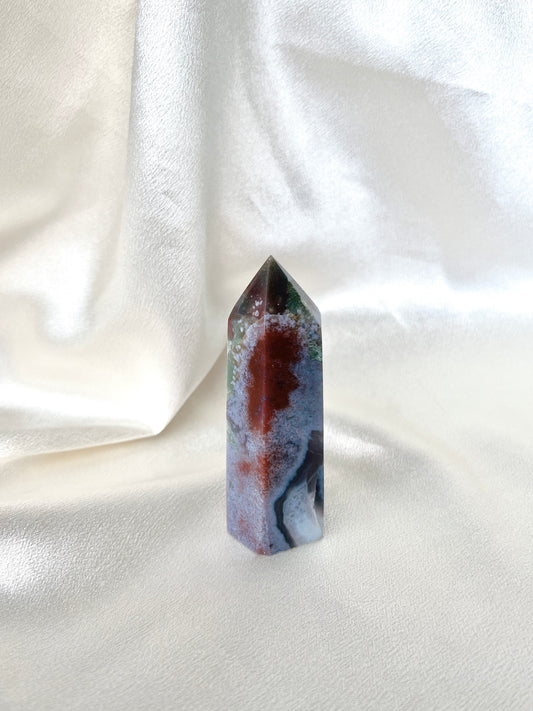 Rare Colourful Moss Agate Point- Red/Purple/Green 01