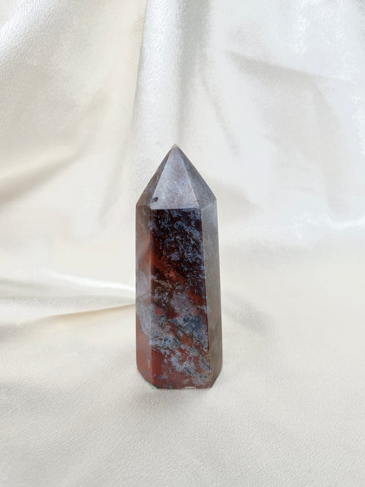 Rare Colourful Moss Agate Point- Red/Purple 03