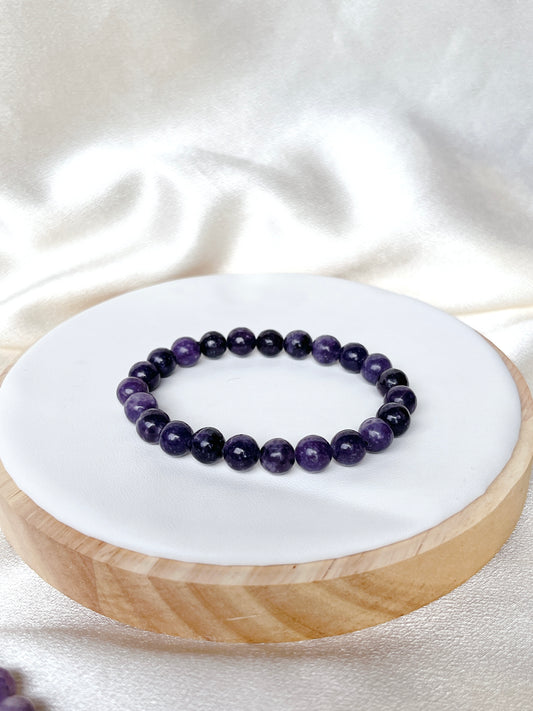 Lepidolite Bead Bracelet- Dark Purple