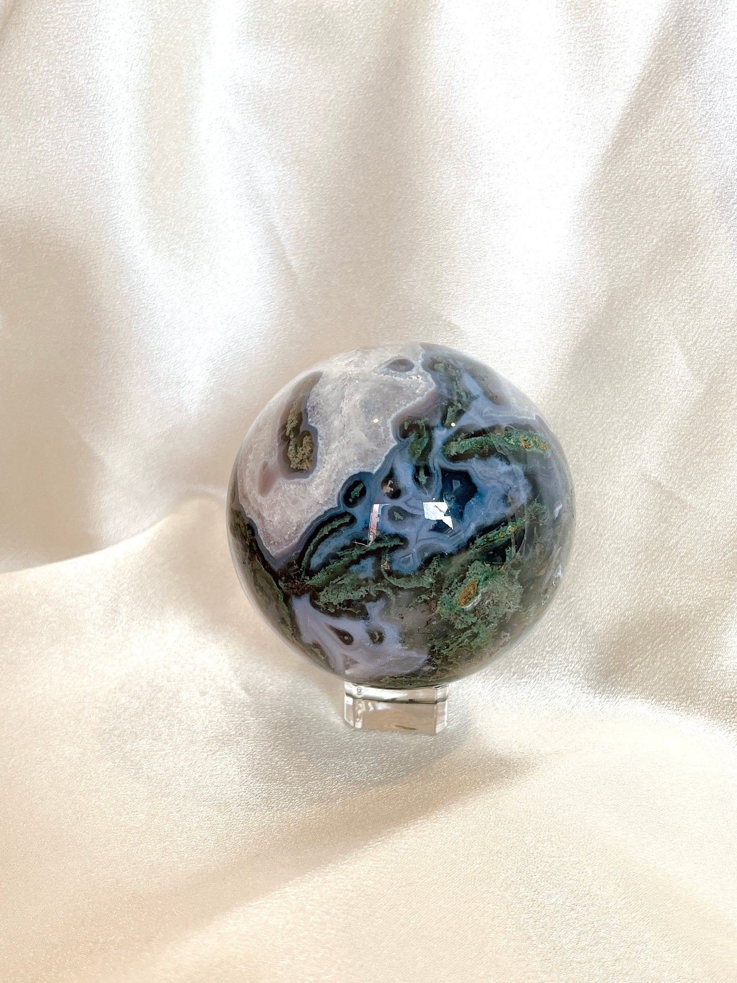 RARE Blue Moss Agate Sphere- L