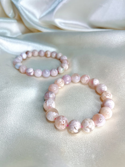 Pink Flower Agate Bead Bracelet